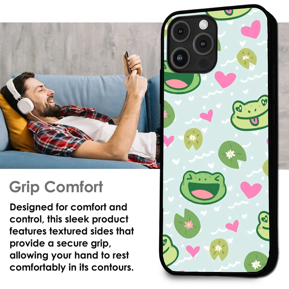 Cute Frog & Heart Pattern - Glossy Metal Silicone Case For Apple iPhone Infographic