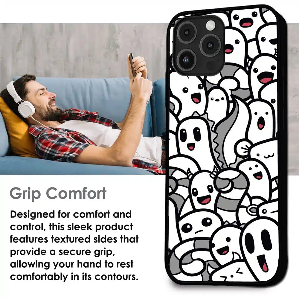 Cute Ghost Crowd - Glossy Metal Silicone Case For Apple iPhone Infographic