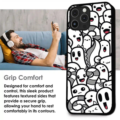 Cute Ghost Crowd - Glossy Metal Silicone Case For Apple iPhone Infographic