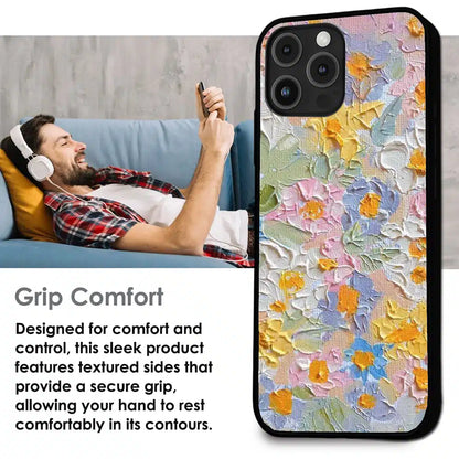 Pastel Floral Oil Paint - Glossy Metal Silicone Case For Apple iPhone Infographic