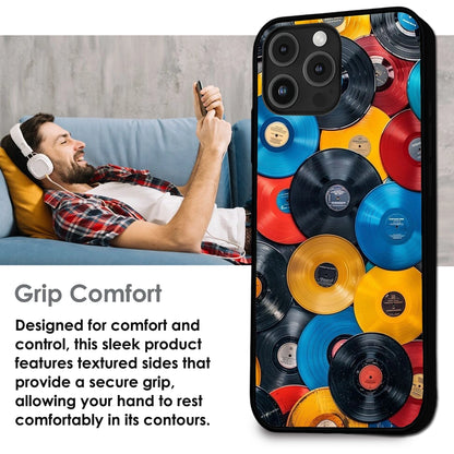 Retro Vinyl Record Pattern - Glossy Metal Silicone Case For Apple iPhone Infographic