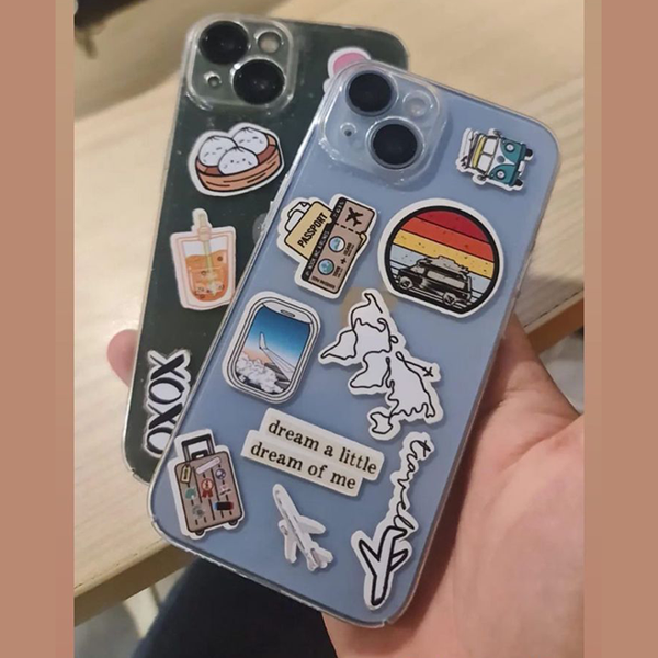 PhoneAntics phone case with travel badge and airplane sticker print