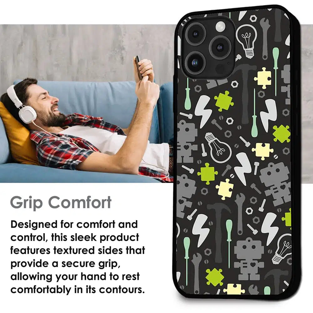 Robot Tools Pattern - Glossy Metal Silicone Case For Apple iPhone Infographic