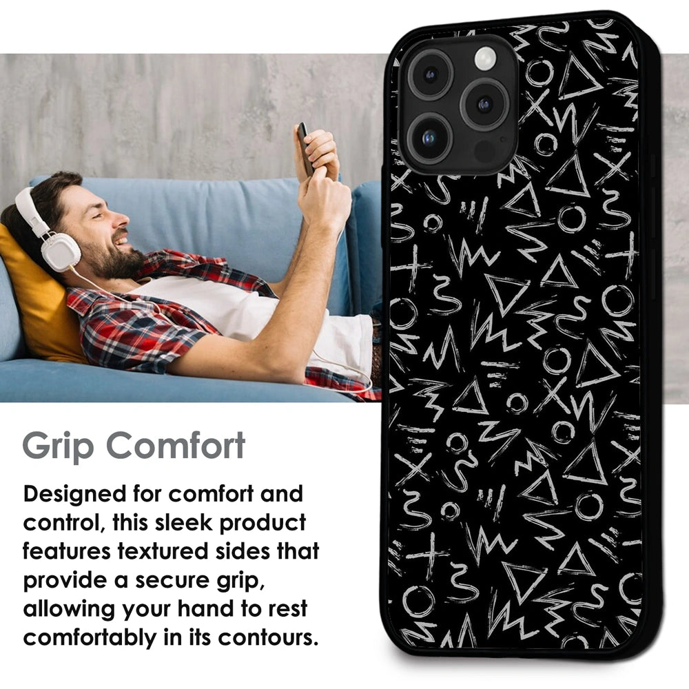 Geometric Black & White Pattern - Glossy Metal Silicone Case For Apple iPhone Infographic