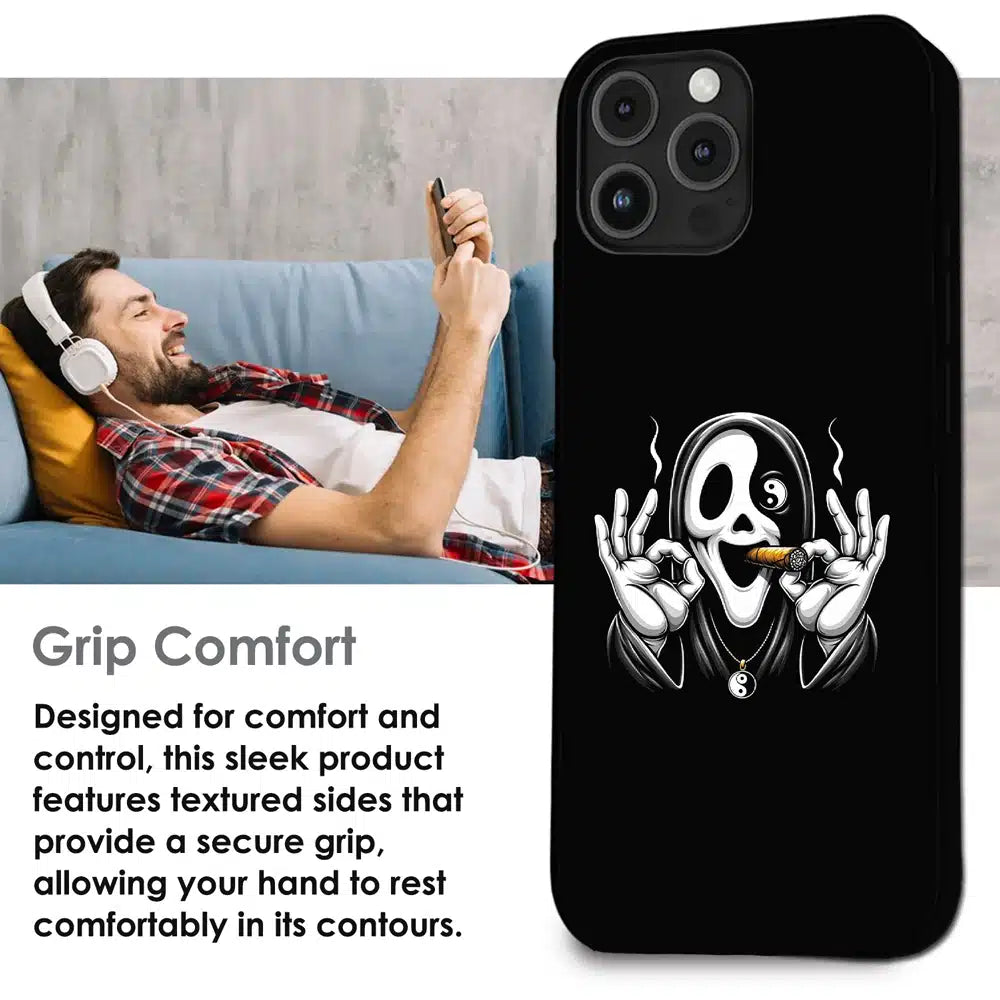 Smoky Skull Chill - Glossy Metal Silicone Case For Apple iPhone Infographic