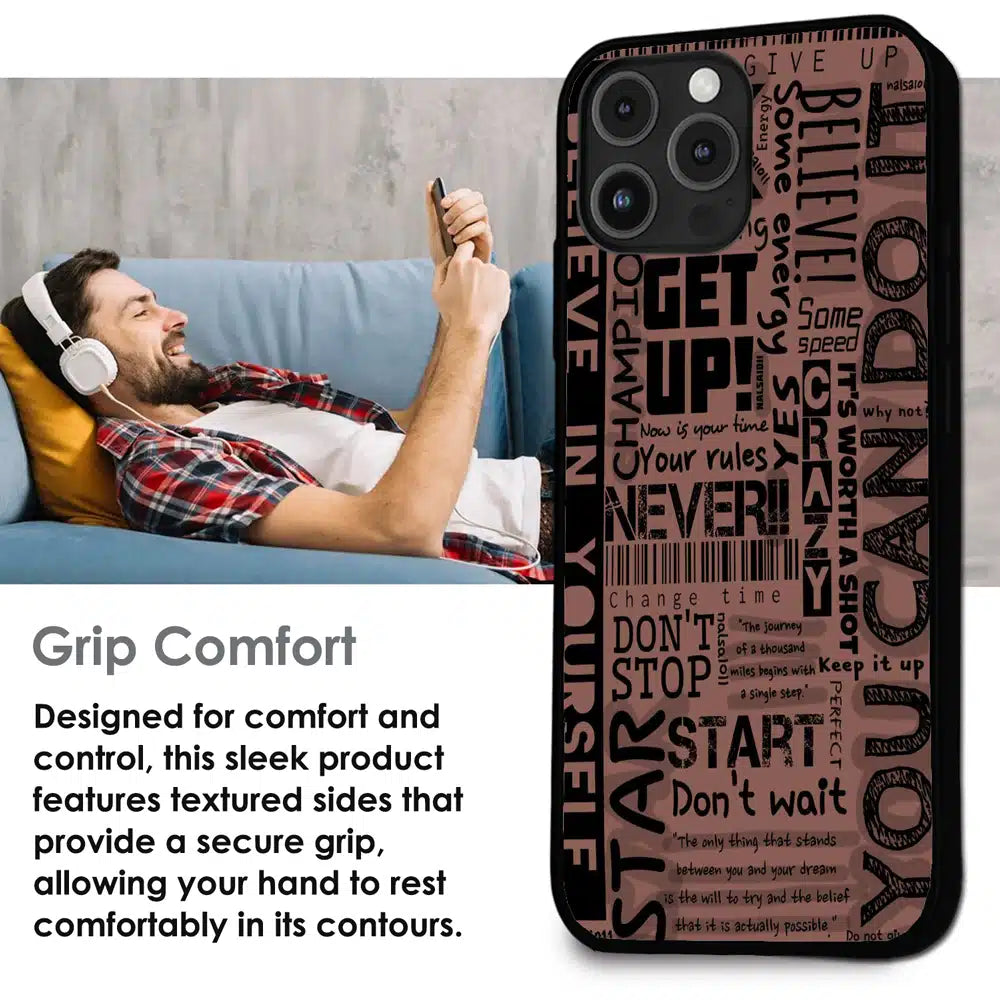 Never Give Up Typography - Glossy Metal Silicone Case For Apple iPhone Infographic