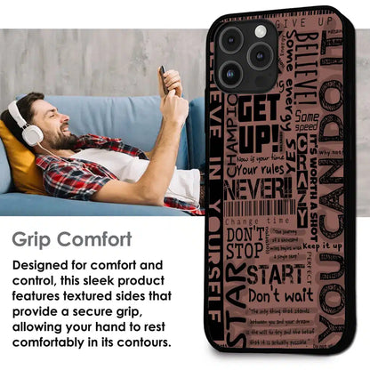 Never Give Up Typography - Glossy Metal Silicone Case For Apple iPhone Infographic