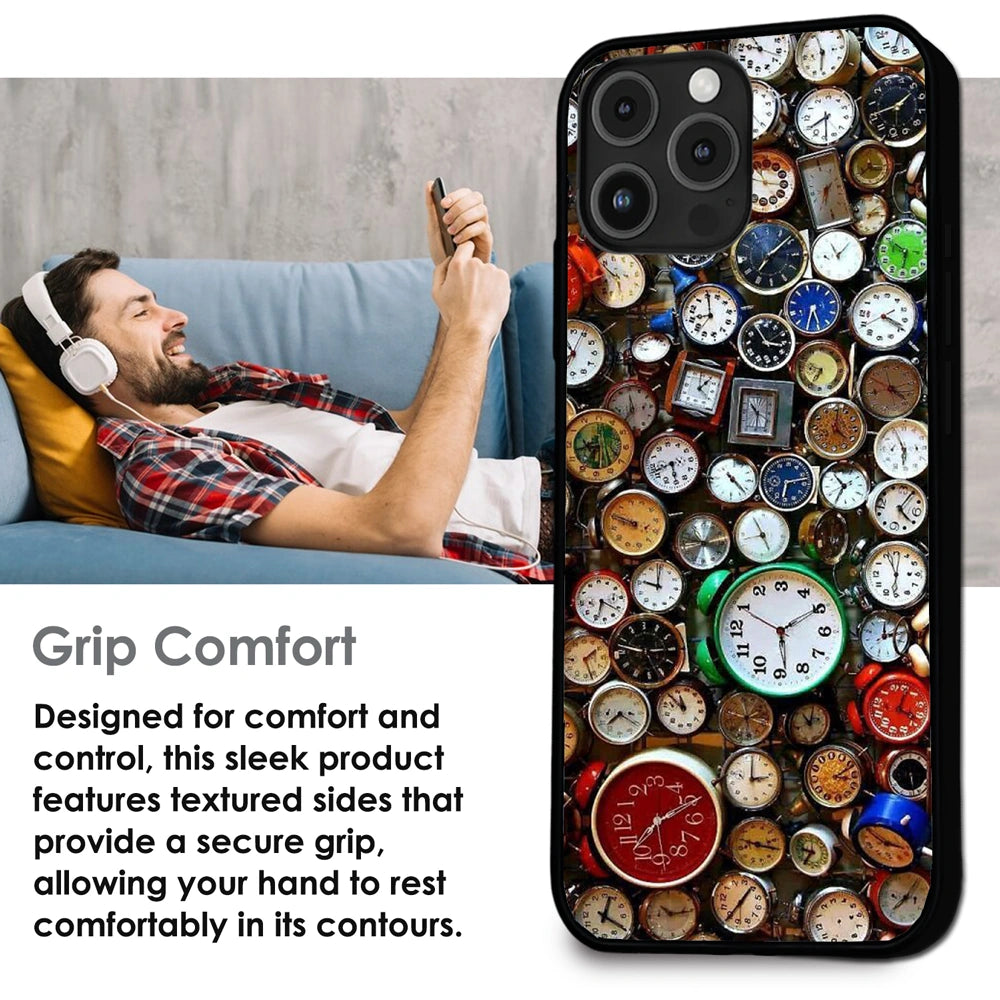 Retro Timepiece Pattern - Glossy Metal Silicone Case For Apple iPhone Infographic
