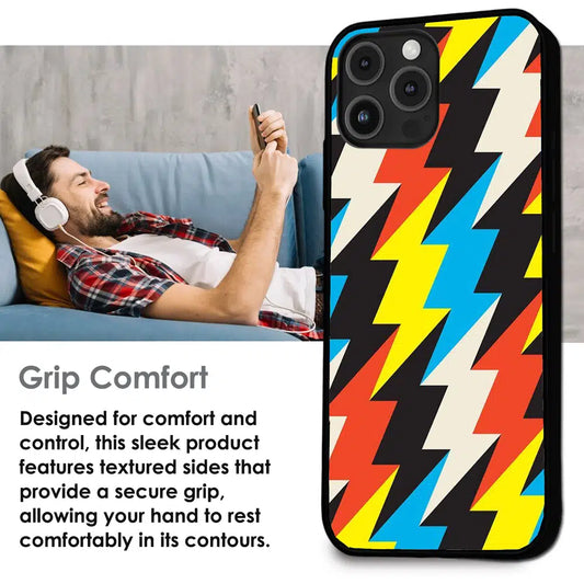 Retro Lightning Bolt Pattern - Glossy Metal Silicone Case For Apple iPhone Infographic