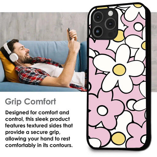 Pink Daisy Floral Pop - Glossy Metal Silicone Case For Apple iPhone Infographic