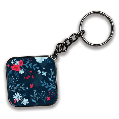 Floral - A Combo Of 4 Silver Border Keychains