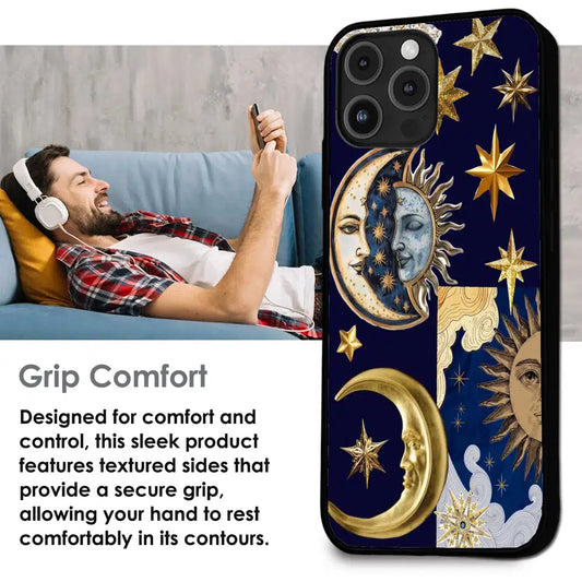 Celestial Sun Moon Collage - Glossy Metal Silicone Case For Apple iPhone Infographic