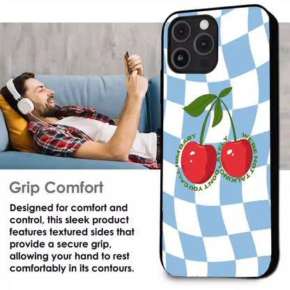 Cherry Pop Checkerboard - Glossy Metal Silicone Case For Apple iPhone Infographic