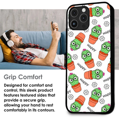 Cute Cactus Happy - Glossy Metal Silicone Case For Apple iPhone Infographic