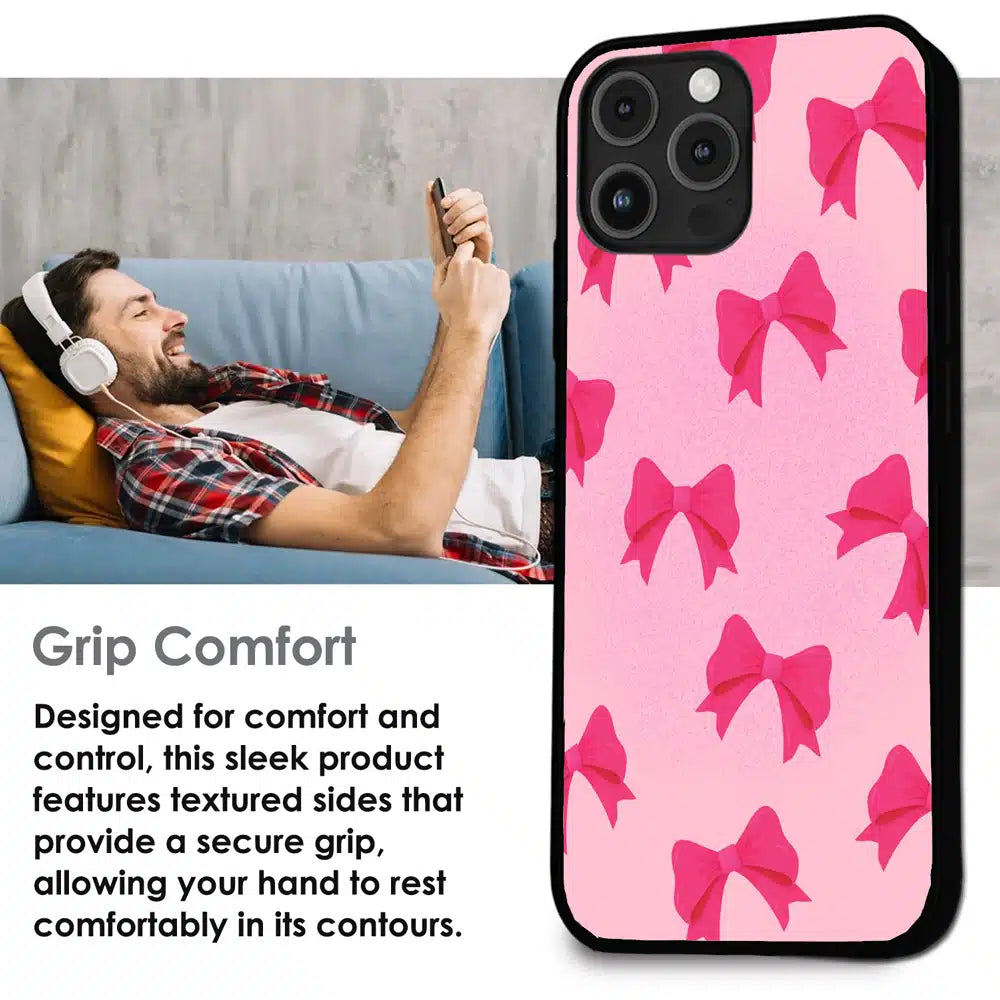 Pink Bow Aesthetic Pattern - Glossy Metal Silicone Case For Apple iPhone Infographic