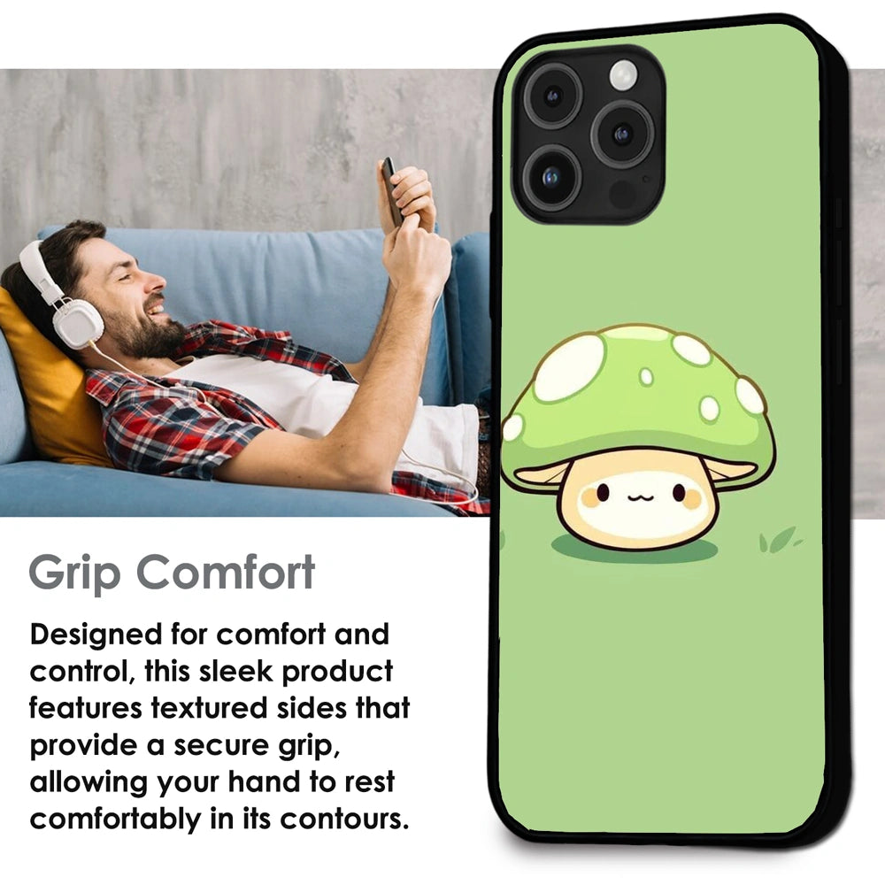 Cute Mushroom Character - Glossy Metal Silicone Case For Apple iPhone Infographic