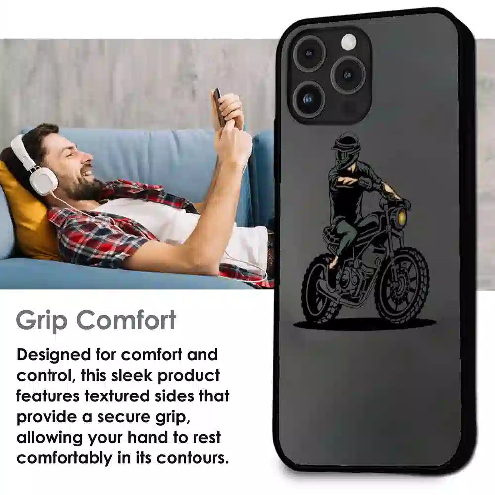 Vintage Biker Rider Art - Glossy Metal Silicone Case For Apple iPhone Infographic