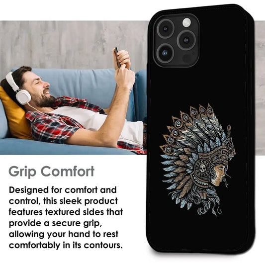 Tribal Warrior Feather Headdress - Glossy Metal Silicone Case For Apple iPhone Infographic