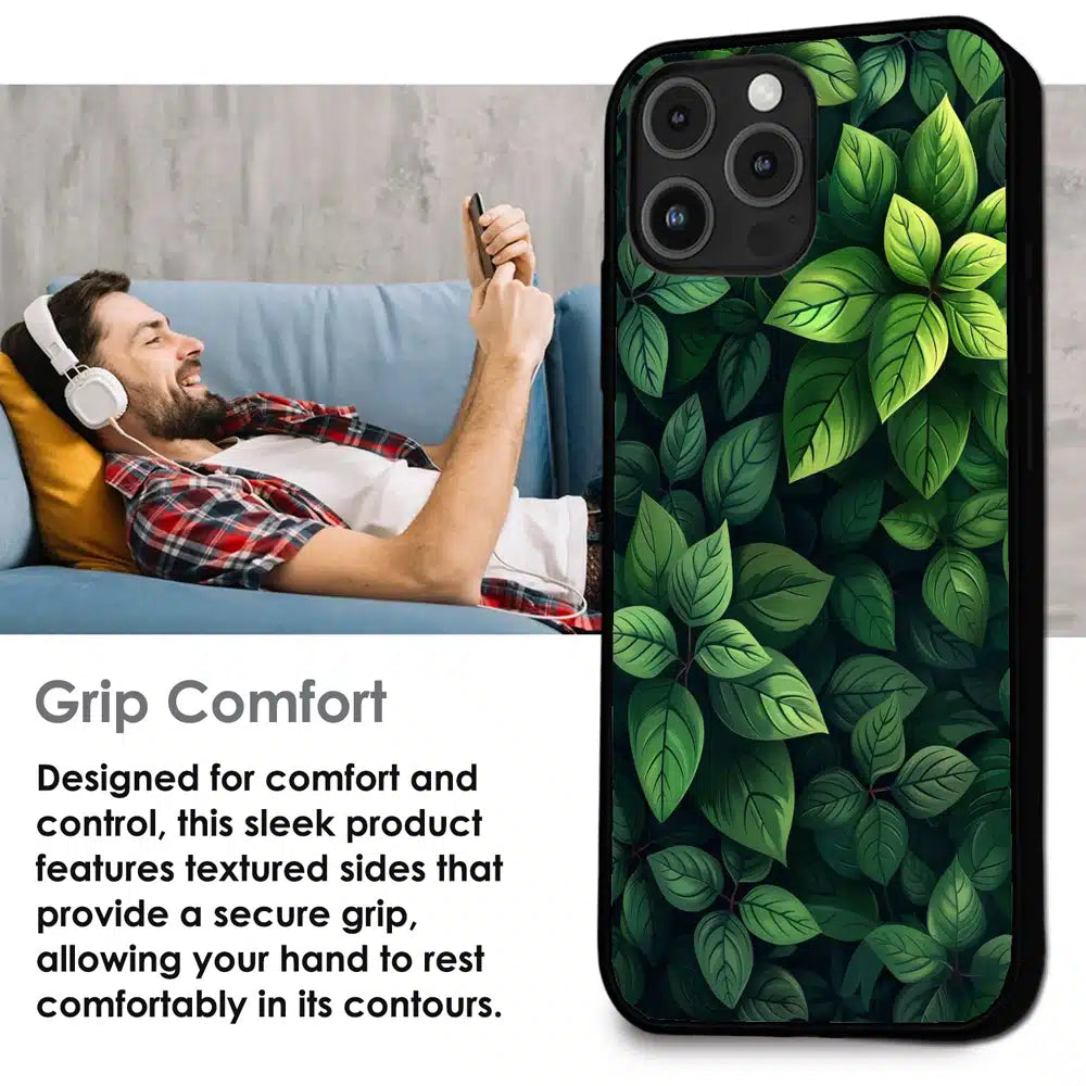 Lush Green Leaf Pattern - Glossy Metal Silicone Case For Apple iPhone Infographic