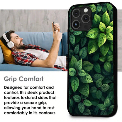 Lush Green Leaf Pattern - Glossy Metal Silicone Case For Apple iPhone Infographic