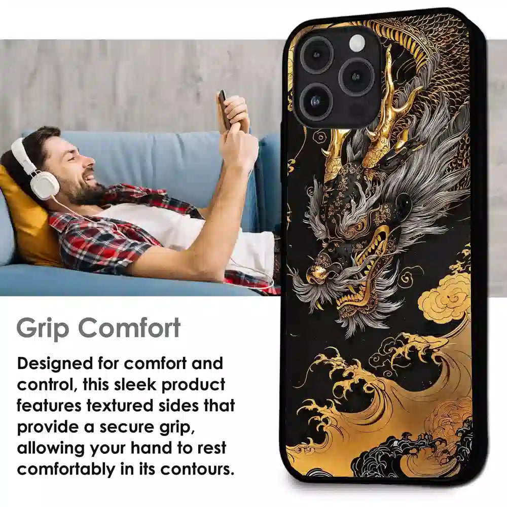 Golden Dragon Japanese Art - Glossy Metal Silicone Case For Apple iPhone Infographic