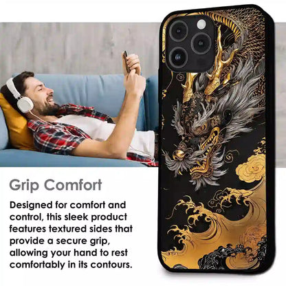 Golden Dragon Japanese Art - Glossy Metal Silicone Case For Apple iPhone Infographic