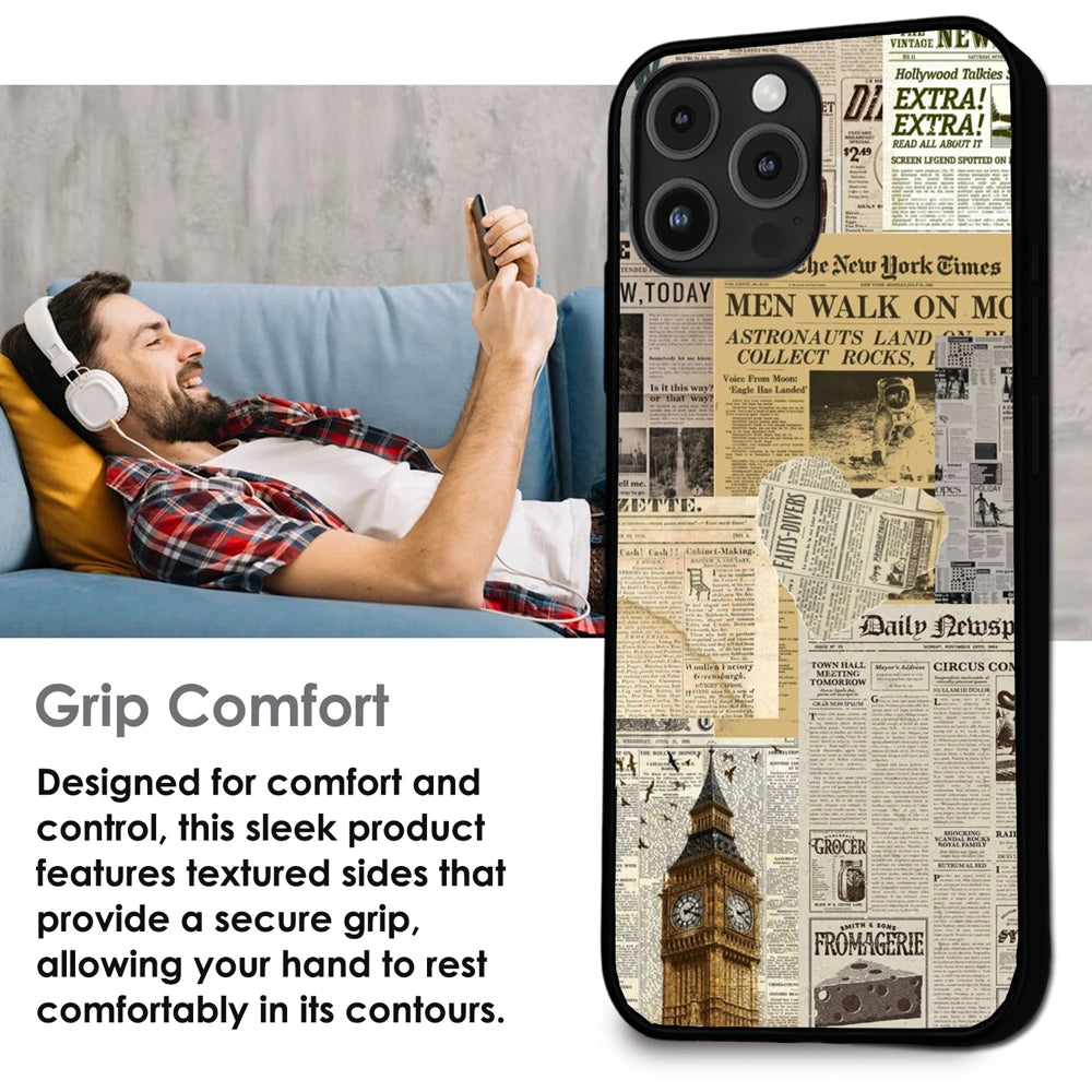 Vintage Newspaper Collage - Glossy Metal Silicone Case For Apple iPhone Infographic