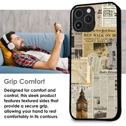 Vintage Newspaper Collage - Glossy Metal Silicone Case For Apple iPhone Infographic