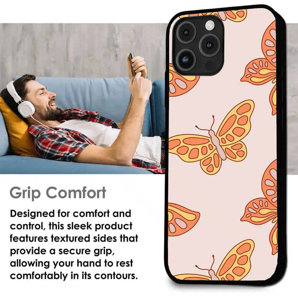 Soft Peach Butterfly Pattern - Glossy Metal Silicone Case For Apple iPhone Infographic