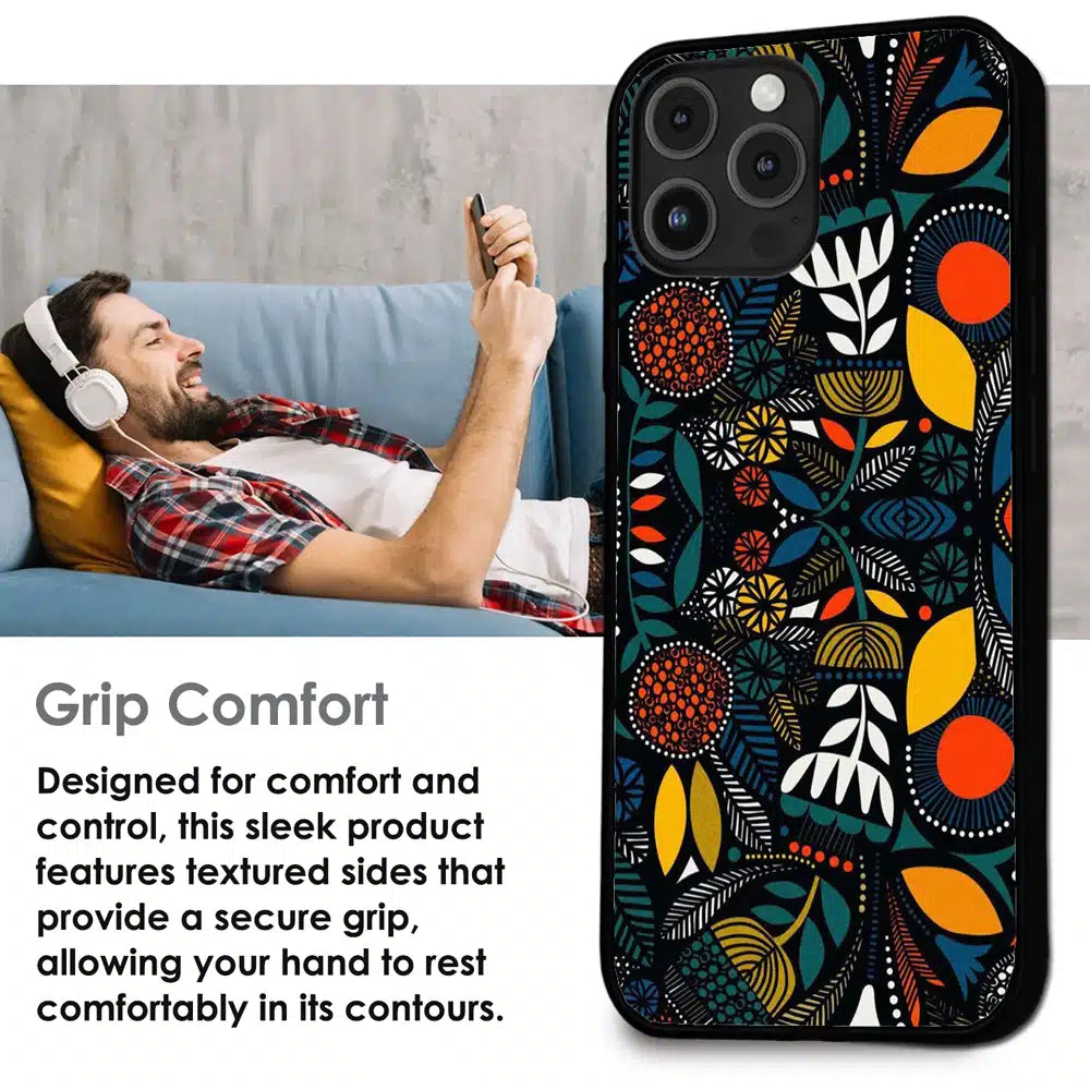 Folk Floral Night Garden - Glossy Metal Silicone Case For Apple iPhone Infographic