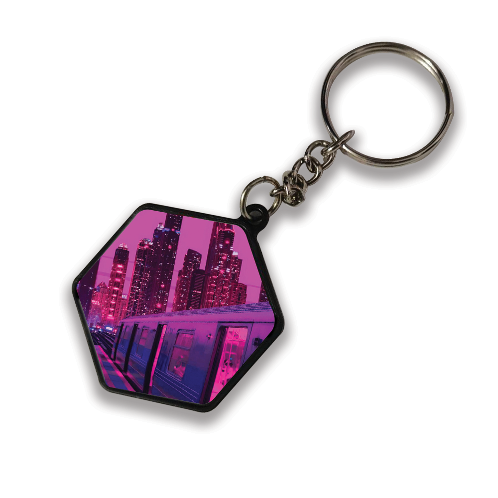 Neon City Snythwave - Keychain HEXAGON