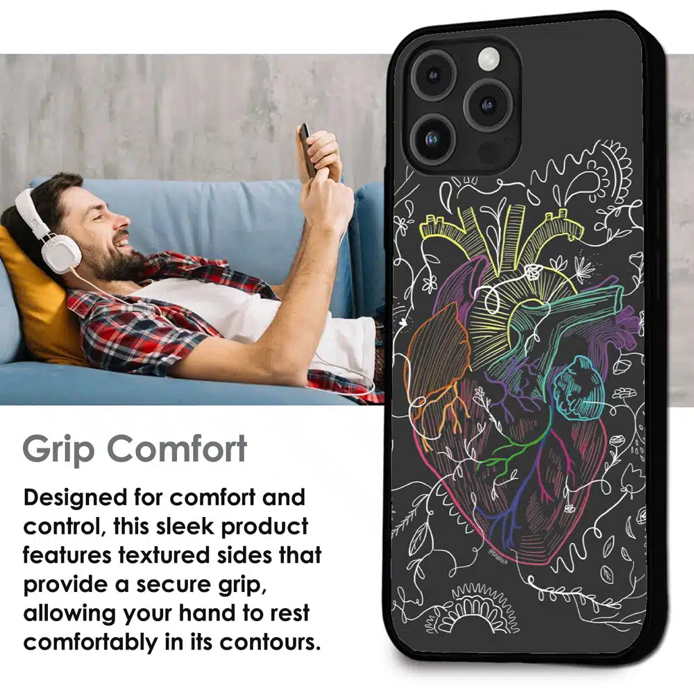 Anatomical Heart Line Art - Glossy Metal Silicone Case For Apple iPhone Infographic