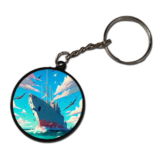 Ship And Birds - Keychain circle