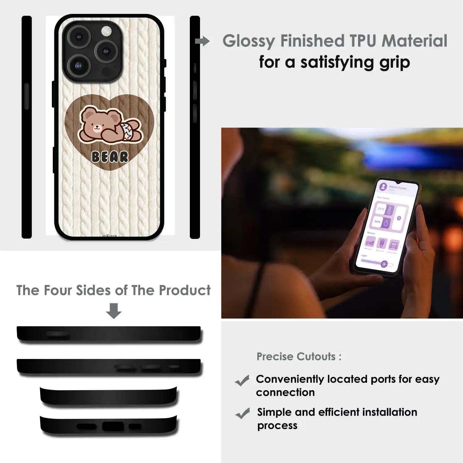 Bear Heart - Glossy Metal Silicone Case For Apple iPhone Infographic