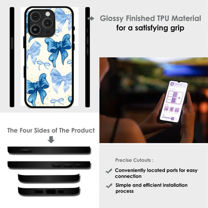 Soft Blue Bowcore - Glossy Metal Silicone Case For Apple iPhone Infographic