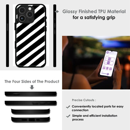 Monochrome Diagonal Stripe - Glossy Metal Silicone Case For Apple iPhone Infographic