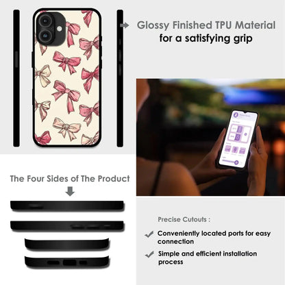 Pastel Pink Bows - Glossy Metal Silicone Case For Apple iPhone Models