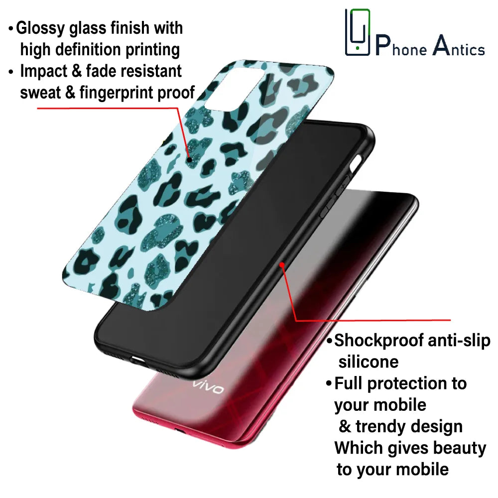 'Blue Leopard Glitter Print - Glass Case For Apple iPhone Infographic