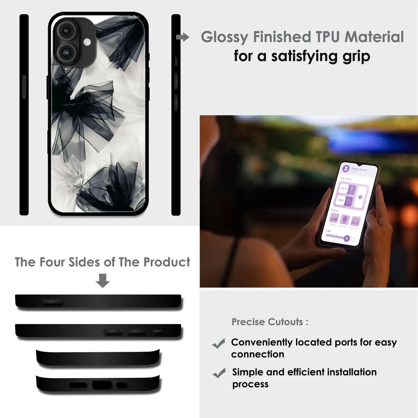 'Satin Bows - Glossy Metal Silicone Case For Apple iPhone Infographic