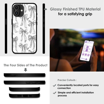 White Bows - Glossy Metal Silicone Case For Apple iPhone Models