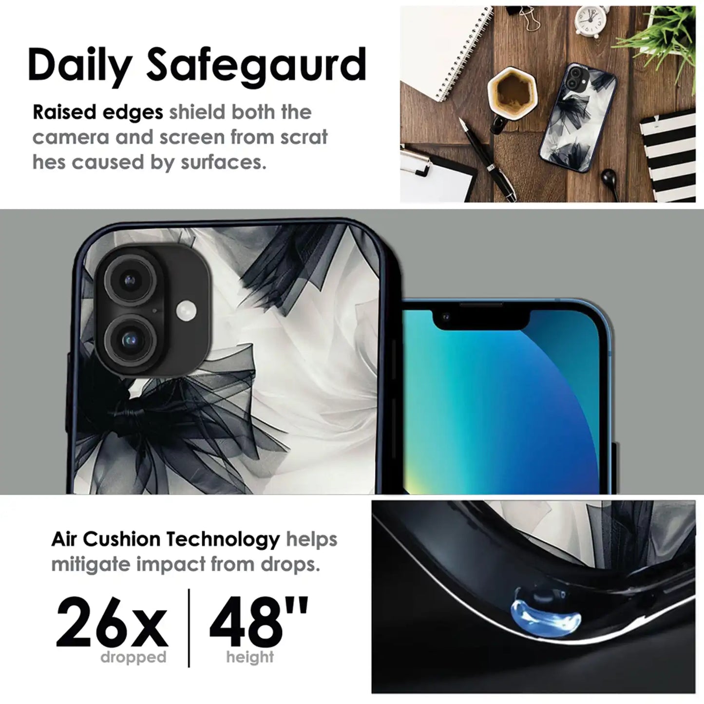 'Satin Bows - Glossy Metal Silicone Case For Apple iPhone Infographic