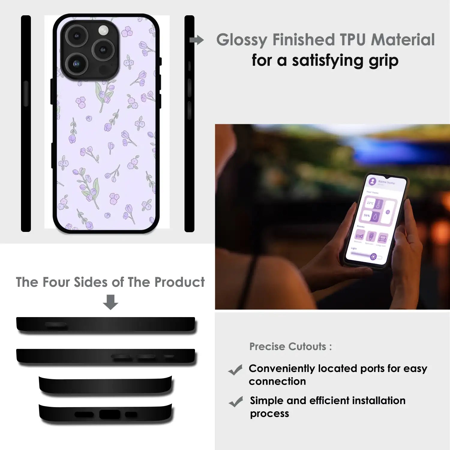Lavender Floral Ditsy - Glossy Metal Silicone Case For Apple iPhone Infographic