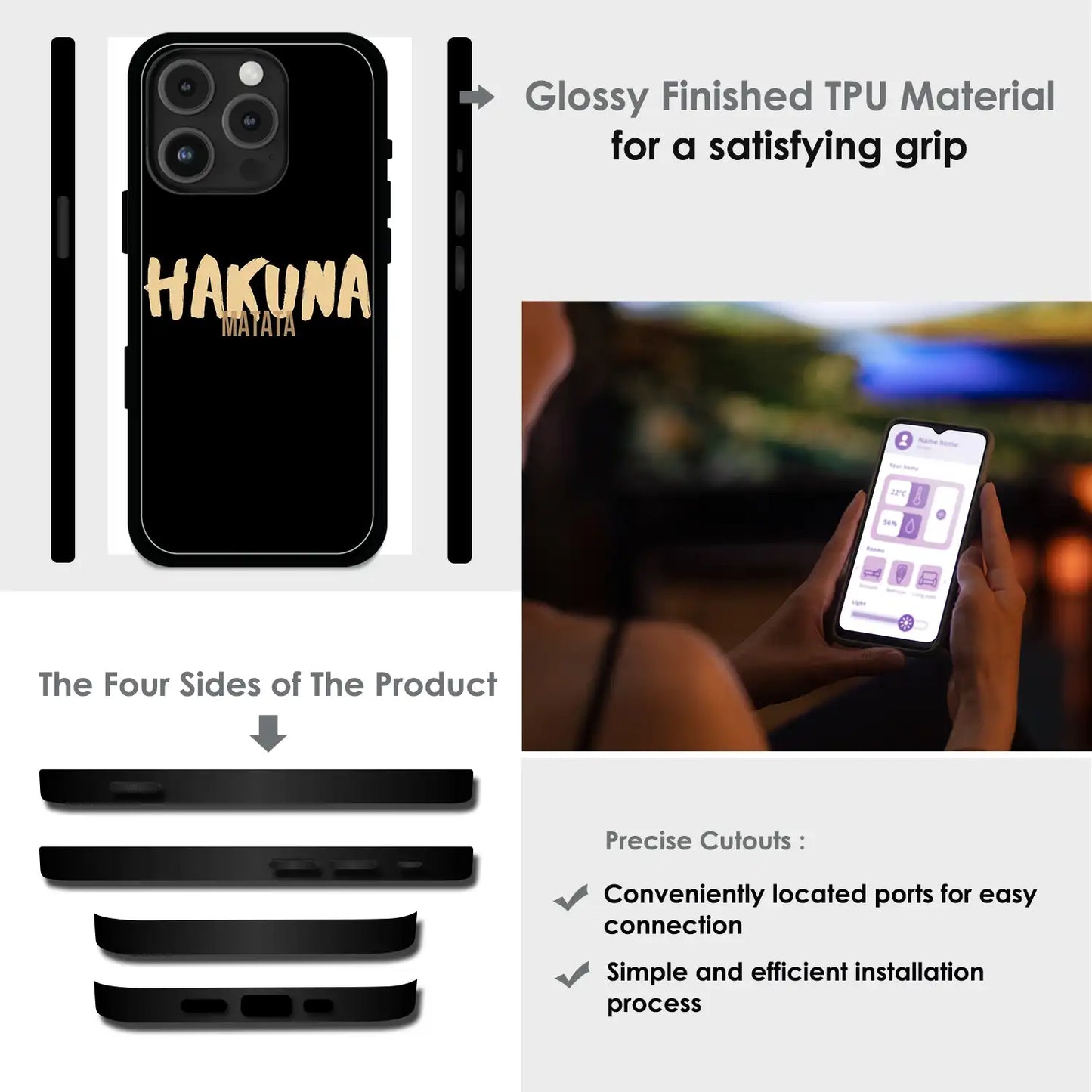 Hakuna Matata Quote - Glossy Metal Silicone Case For Apple iPhone Infographic