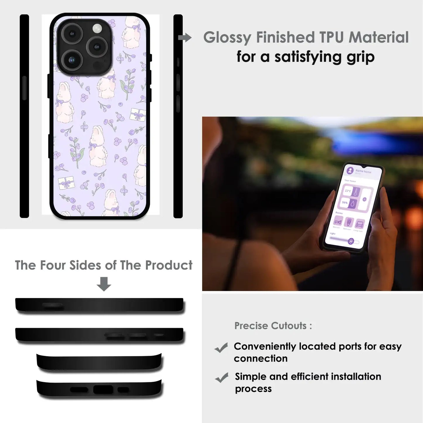 Lavender Bunny Gifts - Glossy Metal Silicone Case For Apple iPhone Infographic
