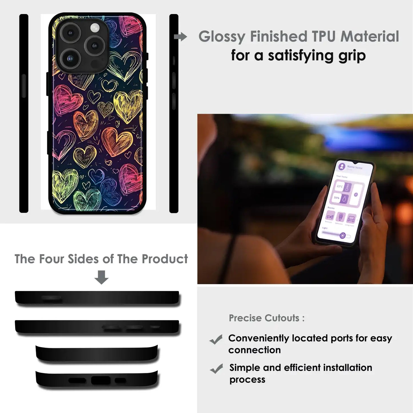 Neon Love Scribble - Glossy Metal Silicone Case For Apple iPhone Infographic