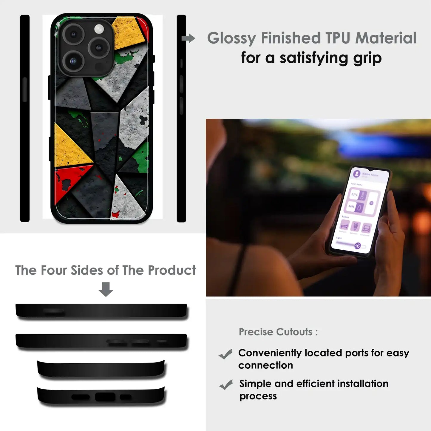 Urban Geometric Color - Glossy Metal Silicone Case For Apple iPhone Infographic