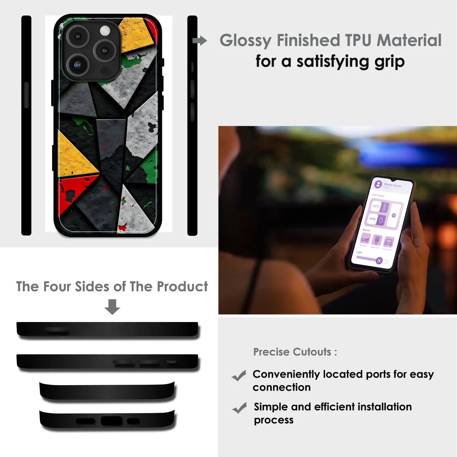 Urban Geometric Color - Glossy Metal Silicone Case For Apple iPhone Infographic