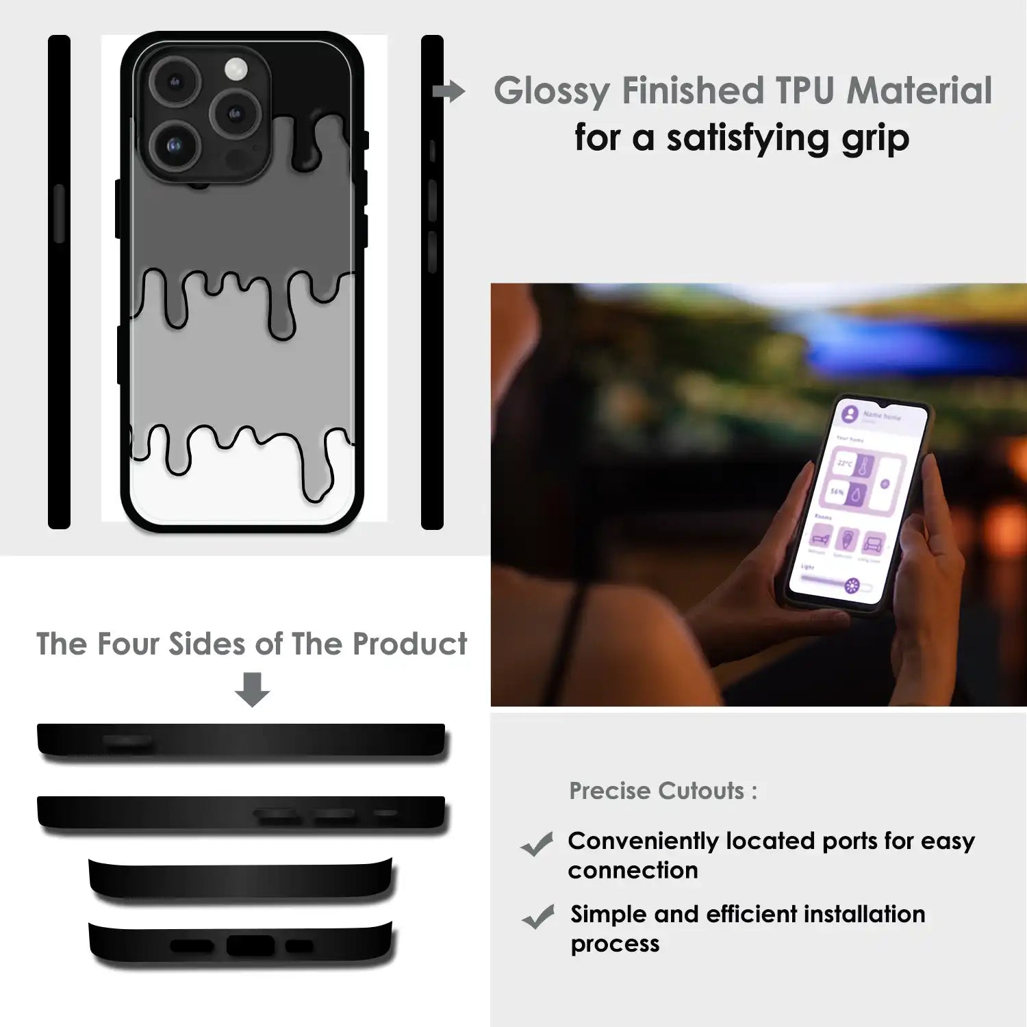 Smoky Drip Abstract - Glossy Metal Silicone Case For Apple iPhone Infographic