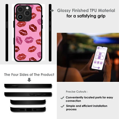 Pink Lips Pop Art Pattern - Glossy Metal Silicone Case For Apple iPhone Infographic