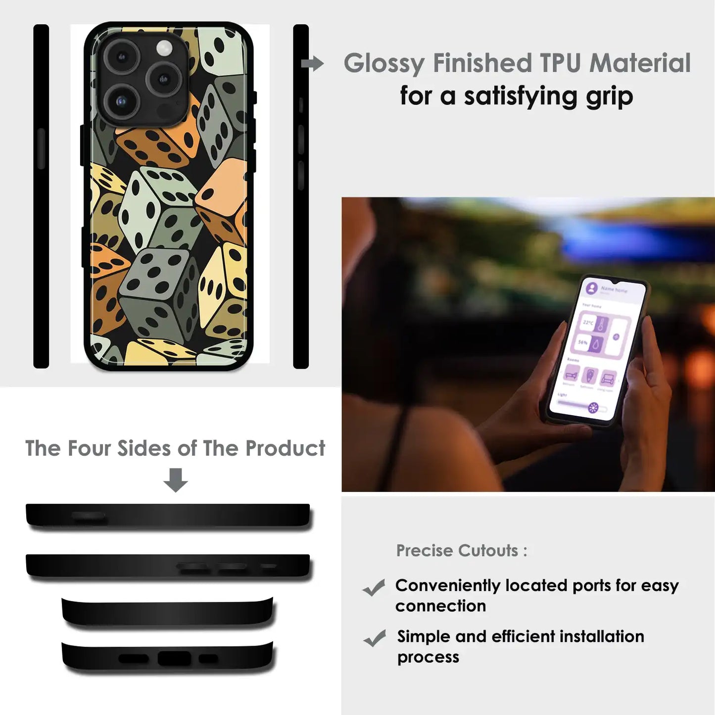 Dice - Glossy Metal Silicone Case For Apple iPhone Infographic